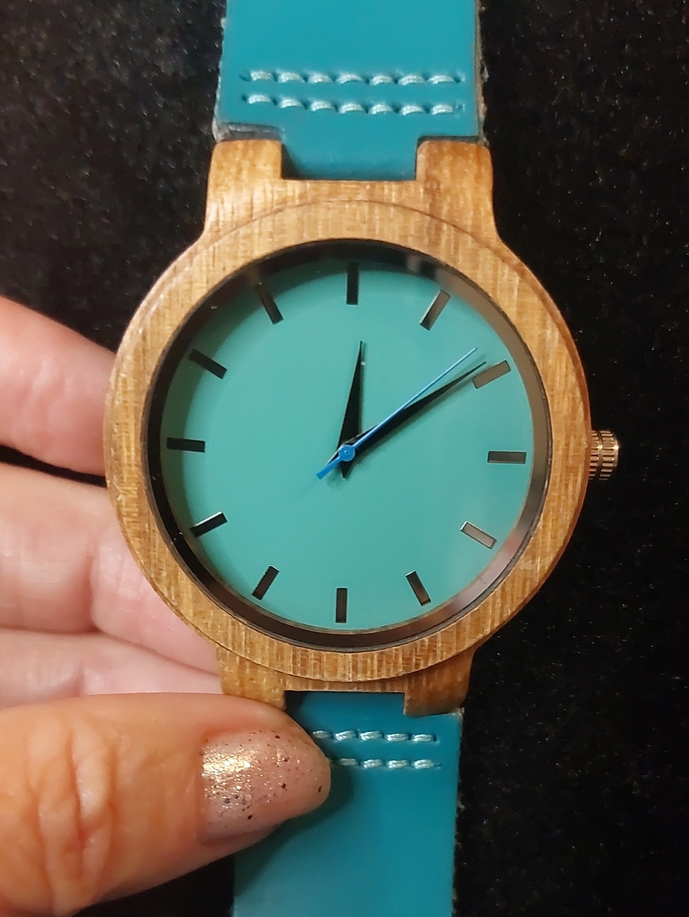 💚3/$25 Natural Wood Minimalist Analog Watch 40mm – Vibrant Teal